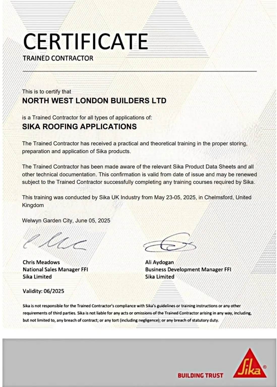 Sika Trained Contractor